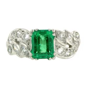 Vintage Emerald & Diamond Ring, EM 1.23ct