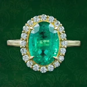 Vintage Emerald Diamond Cluster Ring 3.10ct Emerald With Cert