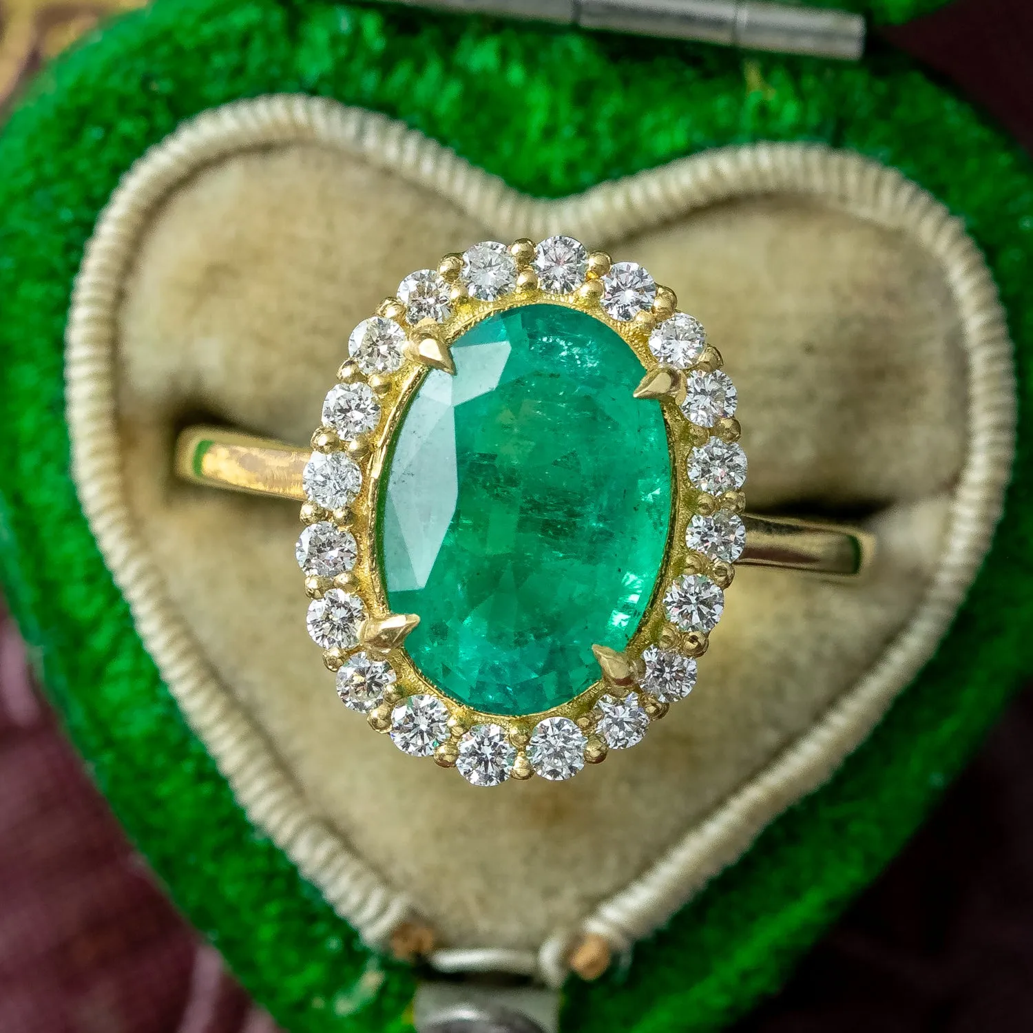 Vintage Emerald Diamond Cluster Ring 3.10ct Emerald With Cert
