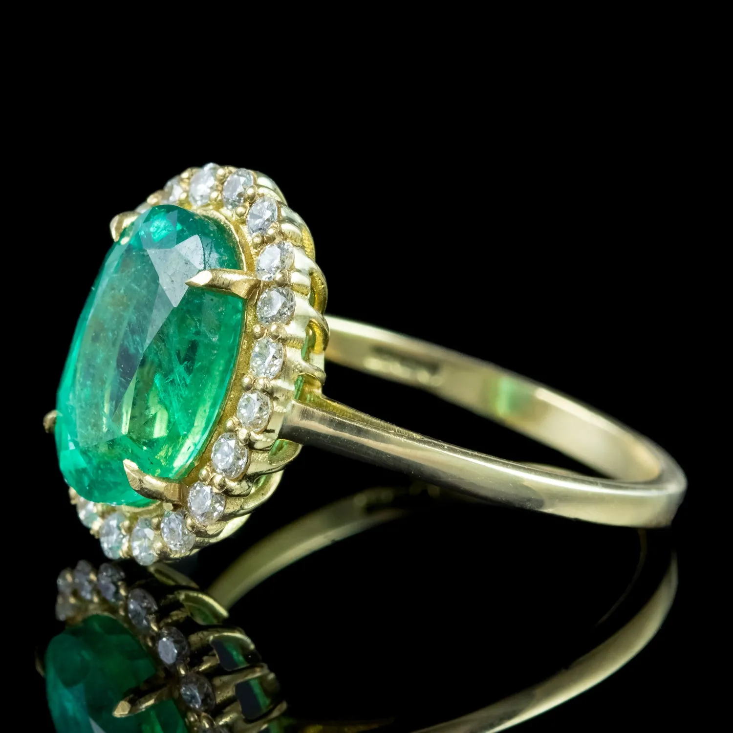 Vintage Emerald Diamond Cluster Ring 3.10ct Emerald With Cert