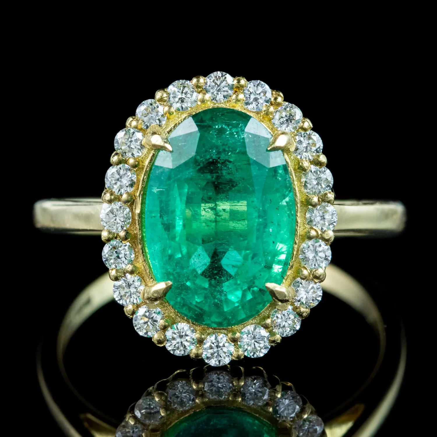 Vintage Emerald Diamond Cluster Ring 3.10ct Emerald With Cert