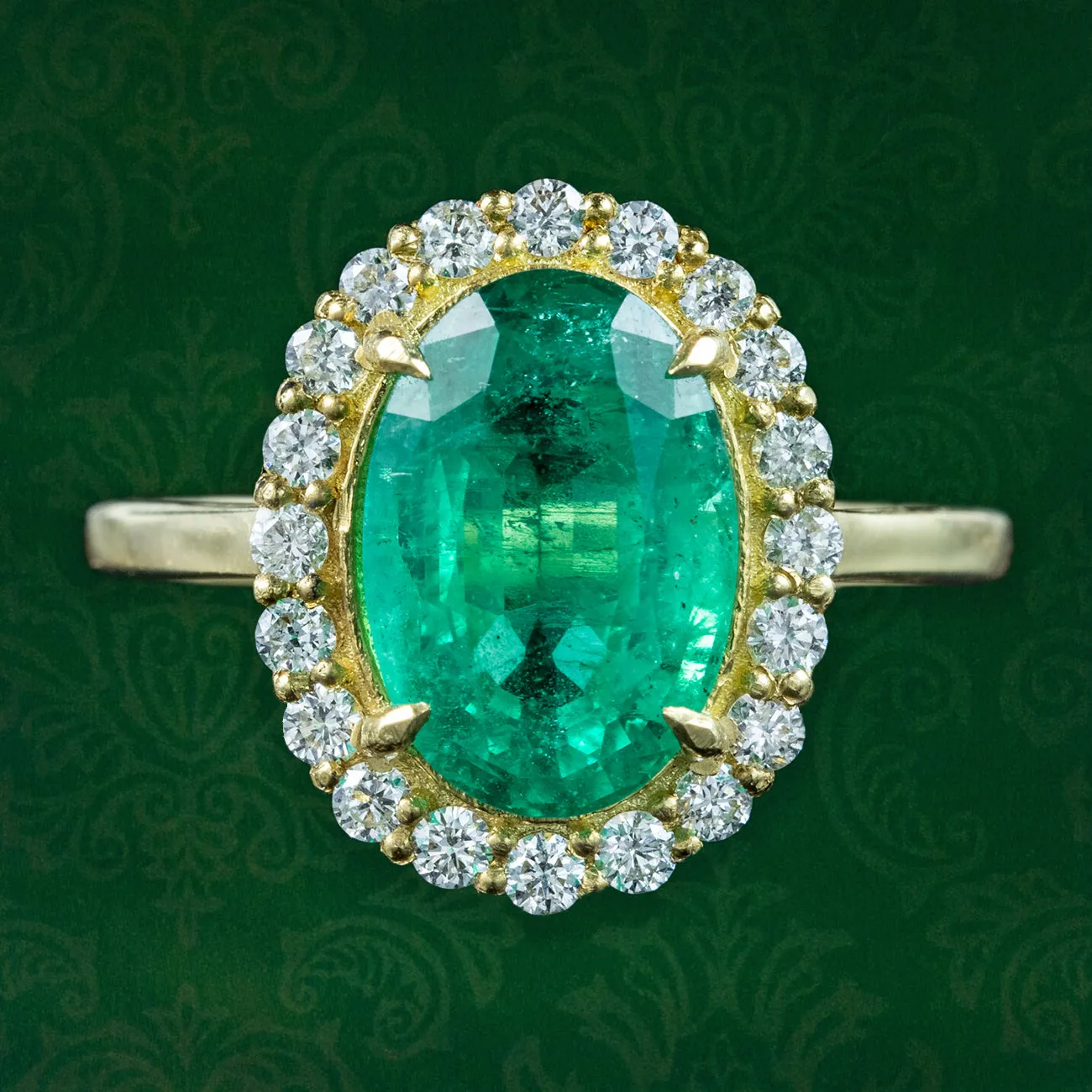 Vintage Emerald Diamond Cluster Ring 3.10ct Emerald With Cert