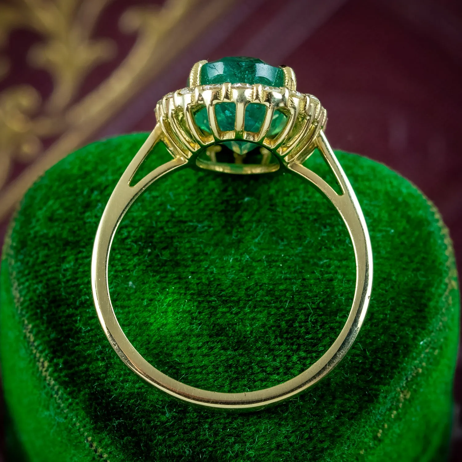 Vintage Emerald Diamond Cluster Ring 3.10ct Emerald With Cert