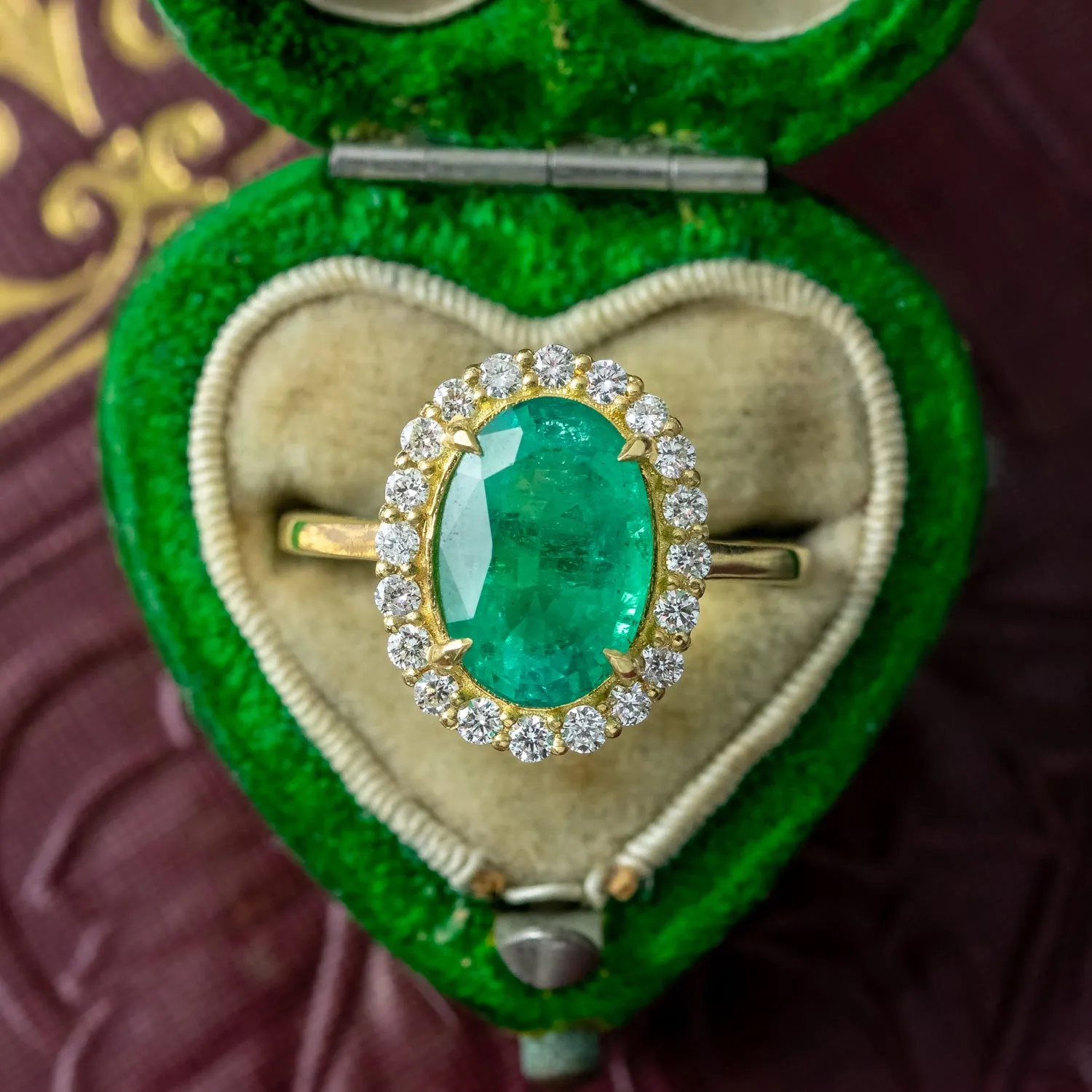 Vintage Emerald Diamond Cluster Ring 3.10ct Emerald With Cert