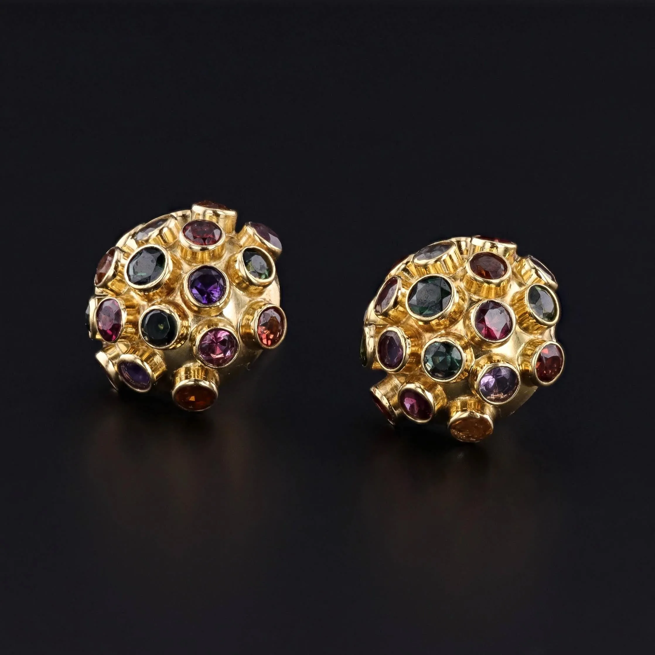 Vintage Gemstone Sputnik Earrings of 18k Gold