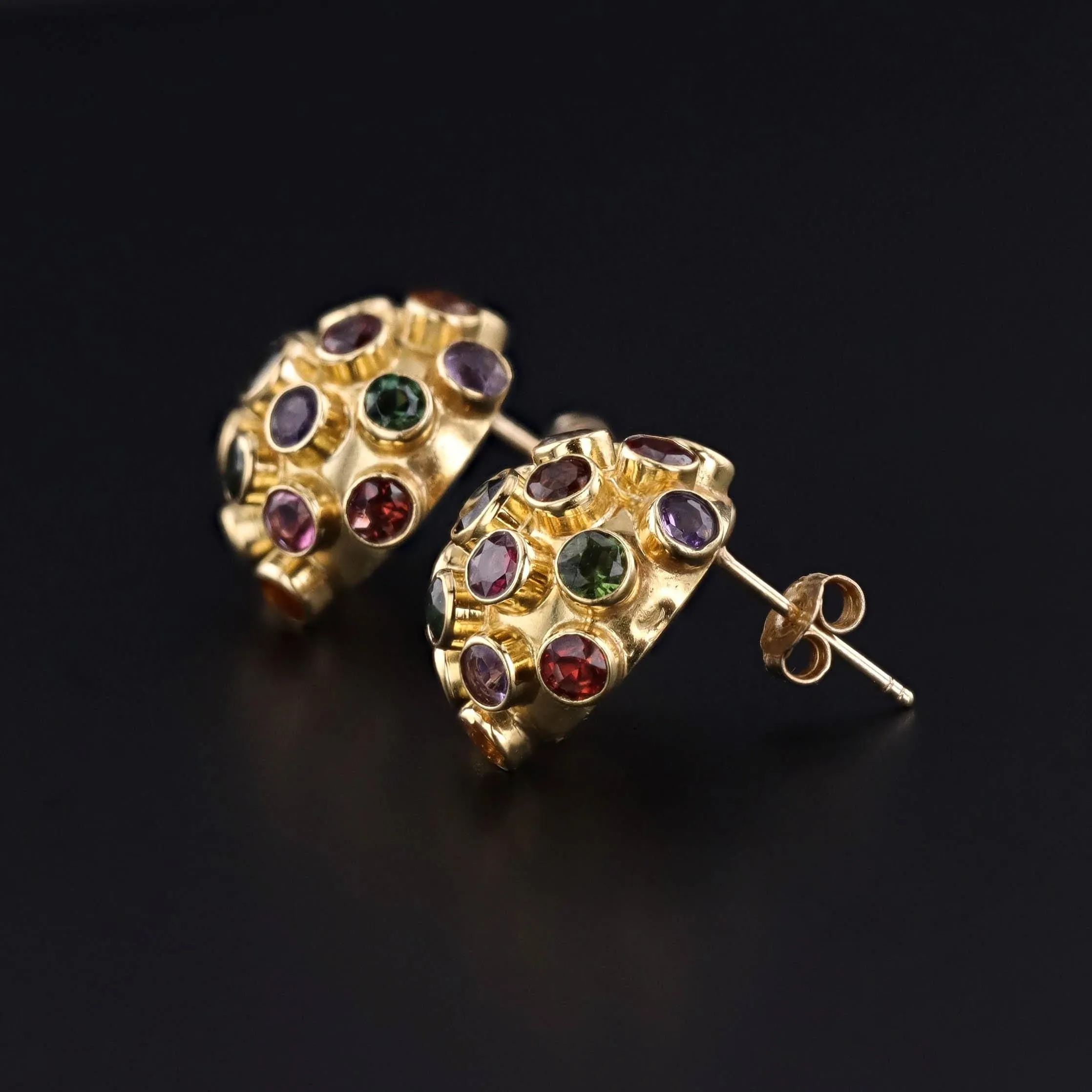 Vintage Gemstone Sputnik Earrings of 18k Gold