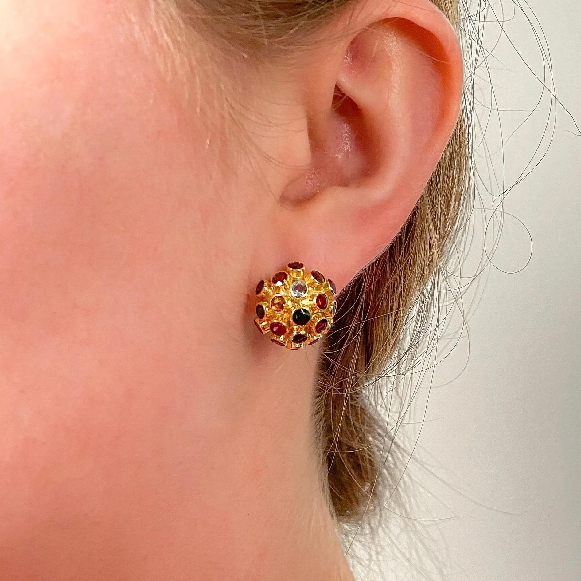 Vintage Gemstone Sputnik Earrings of 18k Gold