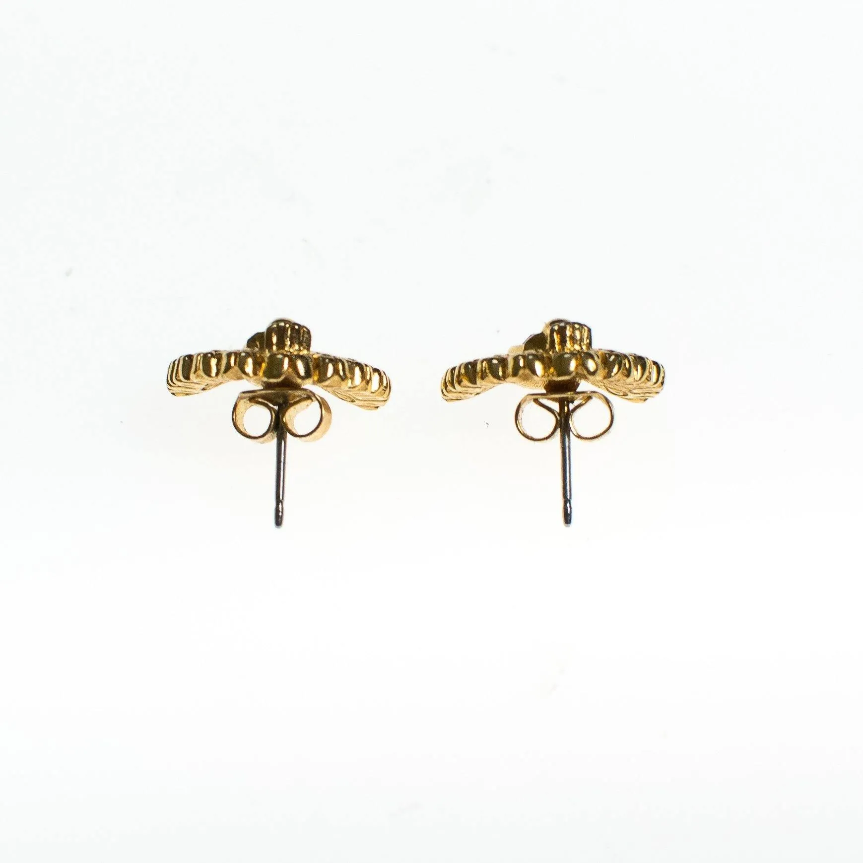 Vintage Gold Tone Peacock Earrings with Aurora Borealis Iridescent Blue Rhinestone, Pierced Post Earrings