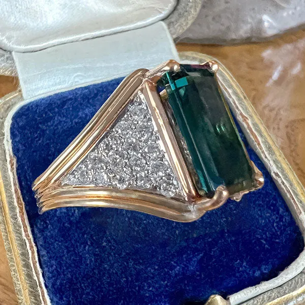 Vintage Green Tourmaline & Diamond Ring