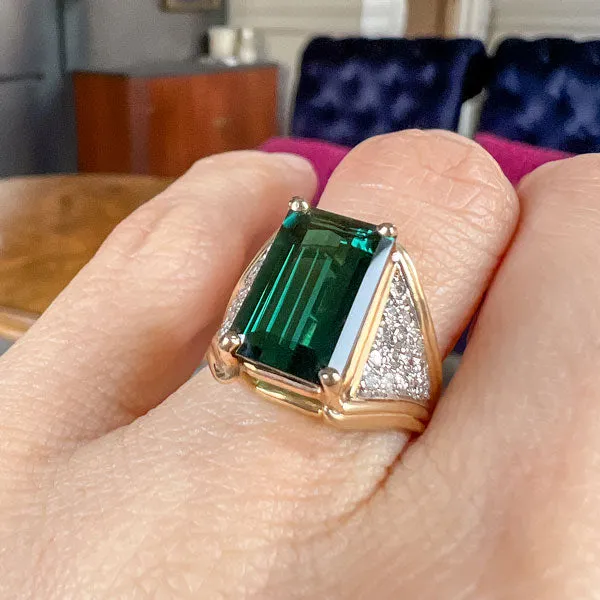 Vintage Green Tourmaline & Diamond Ring