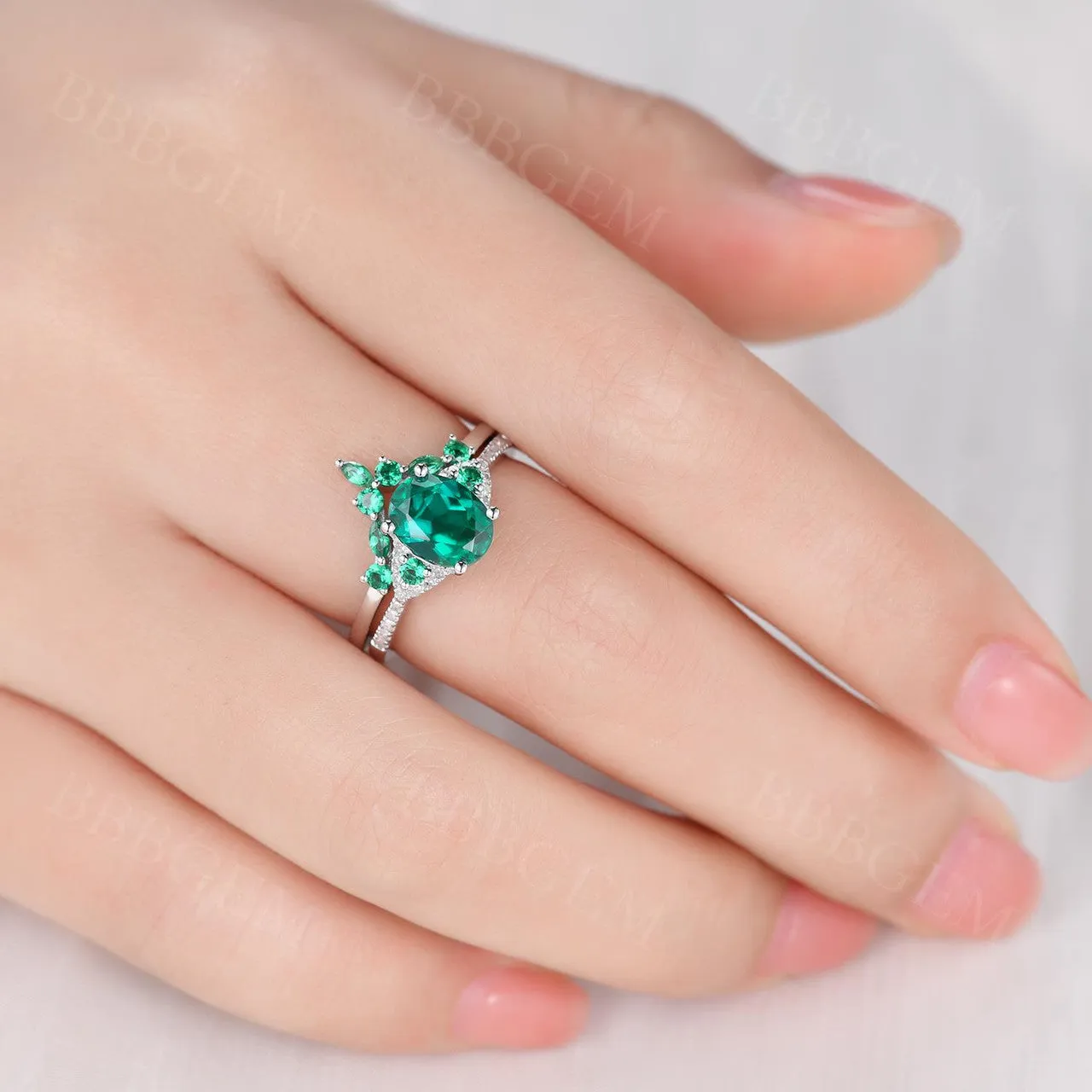 Vintage  Oval Emerald Engagement Ring White Gold Women Bridal Set 1.2 Carat
