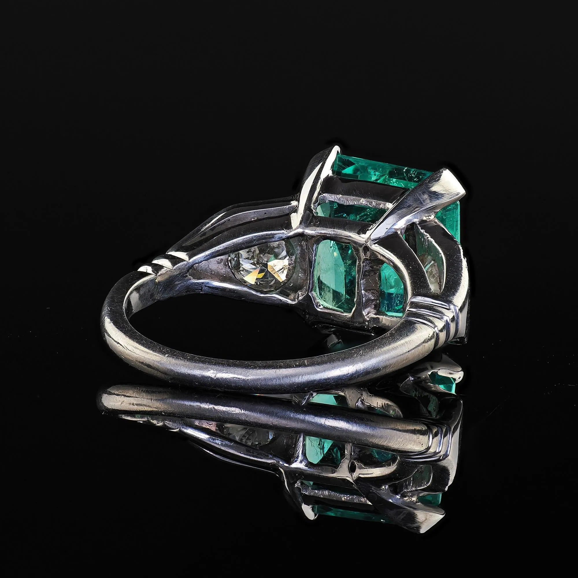 Vintage Retro Platinum Colombian Emerald and Diamond Engagement Ring - GIA