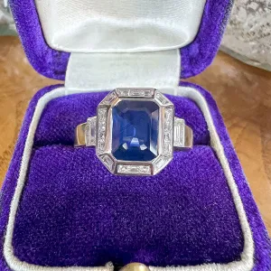 Vintage Sapphire & Diamond Ring, Emerald cut 1.90ct.