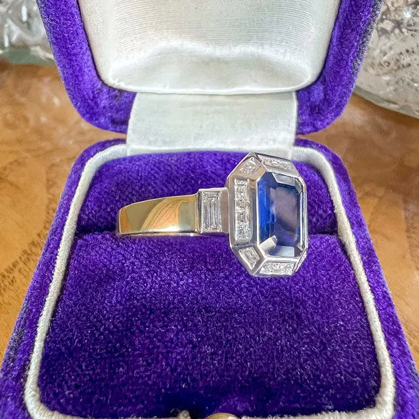 Vintage Sapphire & Diamond Ring, Emerald cut 1.90ct.