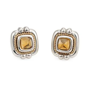 Vintage Tiffany & Co Citrine Earrings Square Sterling Silver 18k Gold Jewelry
