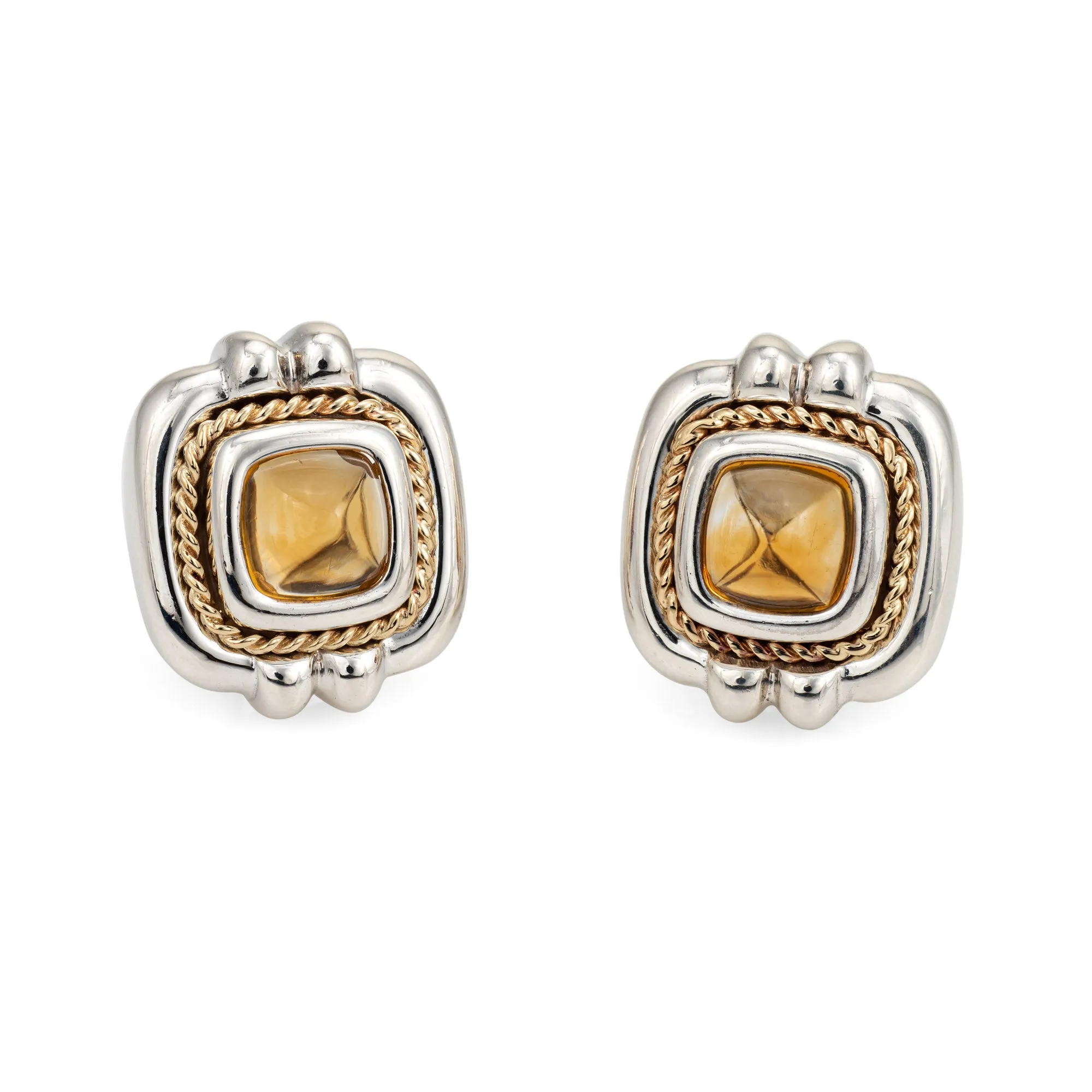 Vintage Tiffany & Co Citrine Earrings Square Sterling Silver 18k Gold Jewelry