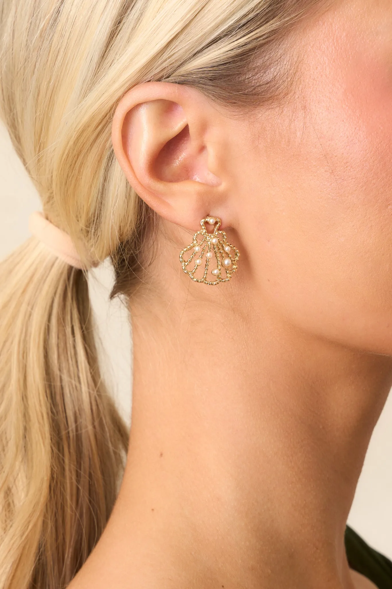 Waves Ahead Gold & Ivory Pearl Shell Earrings