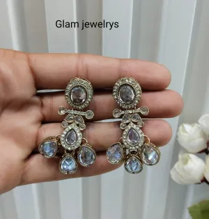 White Antique Gold Bollywood Salt Indian Earrings