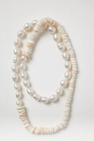 White Baroque Pearl Necklace with Puka Shells