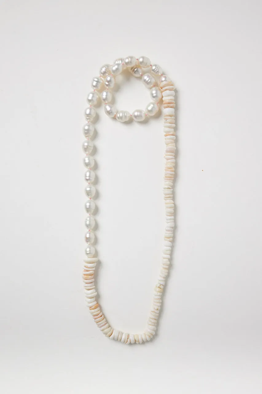 White Baroque Pearl Necklace with Puka Shells