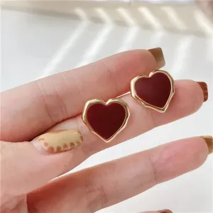 Women Enamel Red 18K Gold Stud Earrings