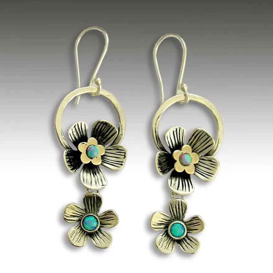Yellow 14K Gold Floral Earrings - Coral Flower.