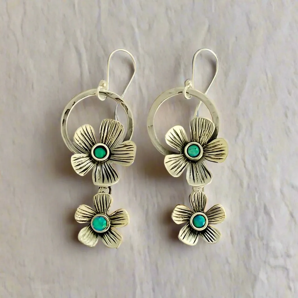Yellow 14K Gold Floral Earrings - Coral Flower.