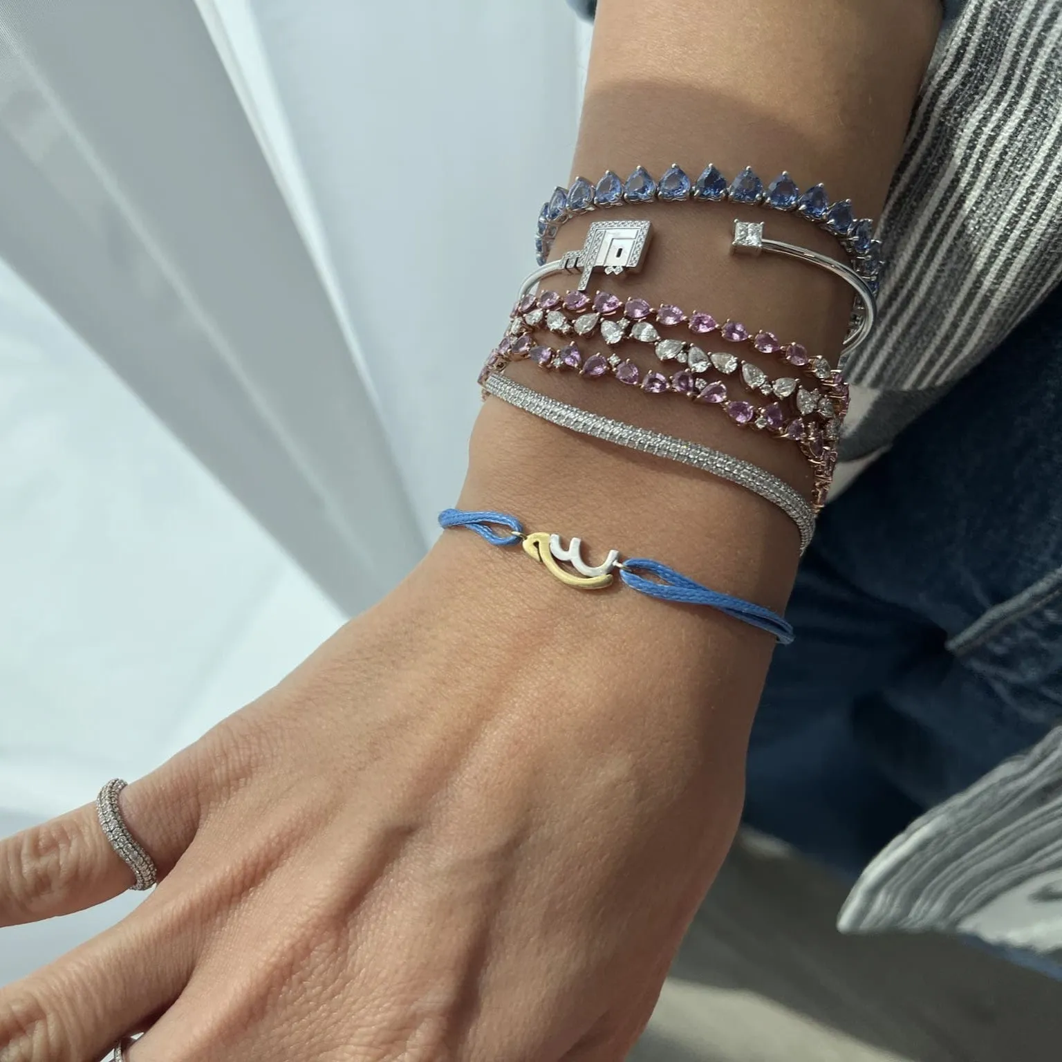Zigzag Red Ruby Pears with Diamond Droplets Bracelet