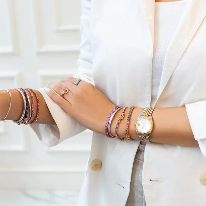 Zigzag Red Ruby Pears with Diamond Droplets Bracelet