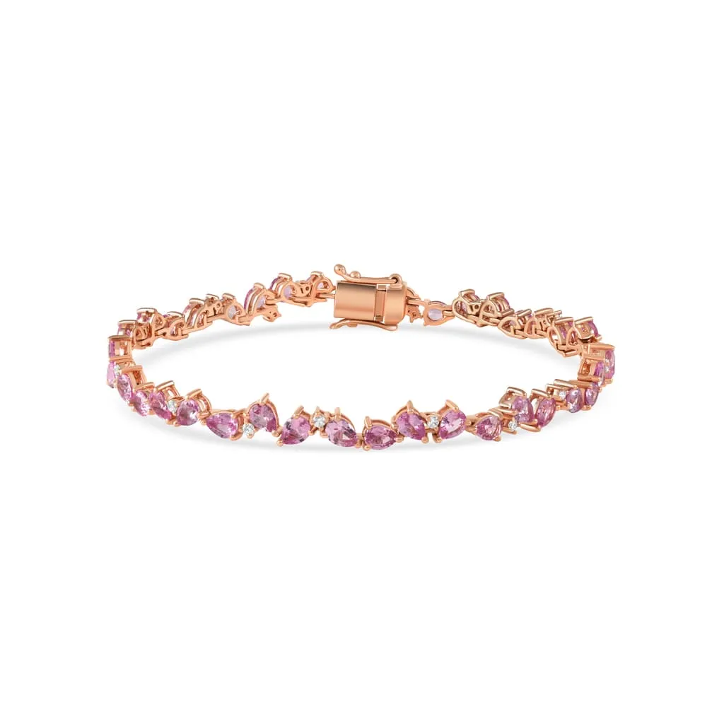Zigzag Red Ruby Pears with Diamond Droplets Bracelet