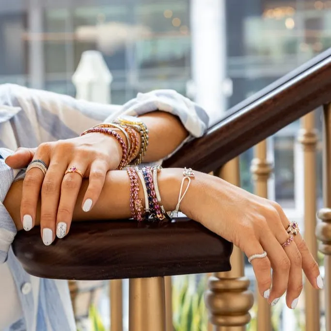Zigzag Red Ruby Pears with Diamond Droplets Bracelet