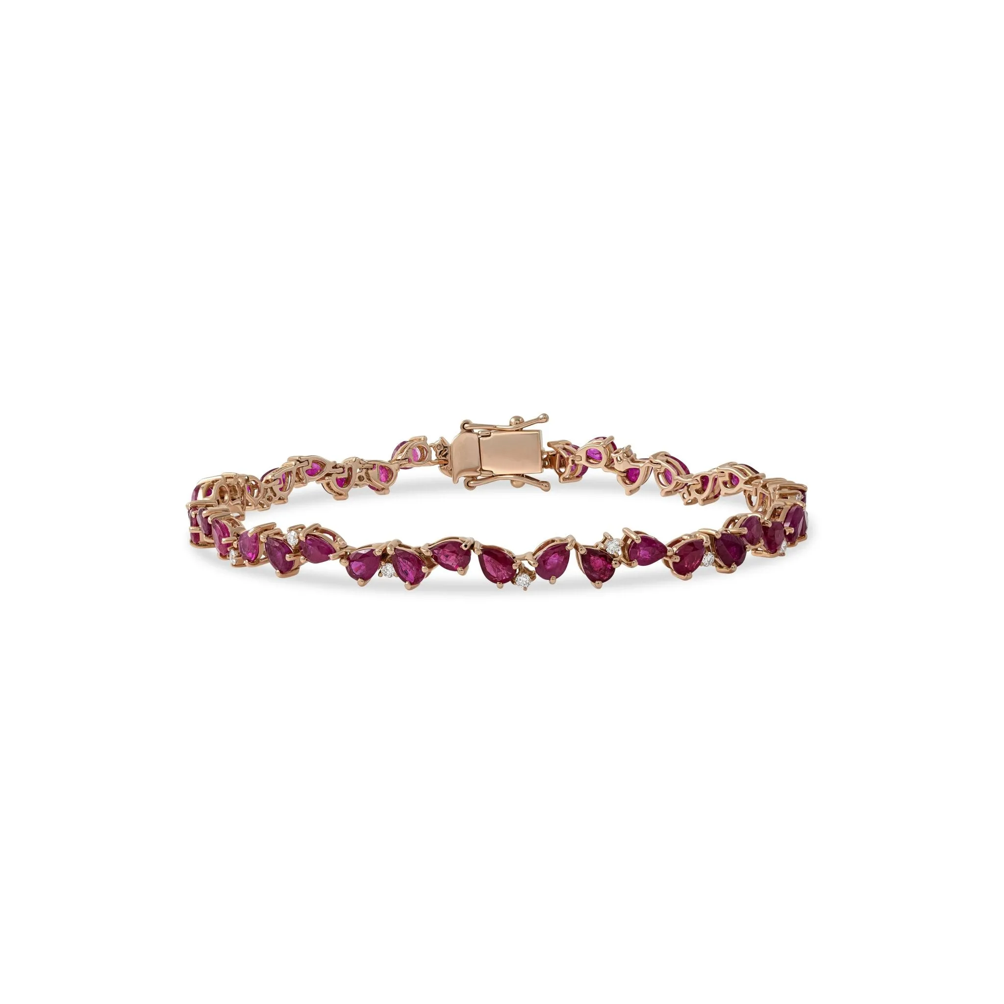 Zigzag Red Ruby Pears with Diamond Droplets Bracelet