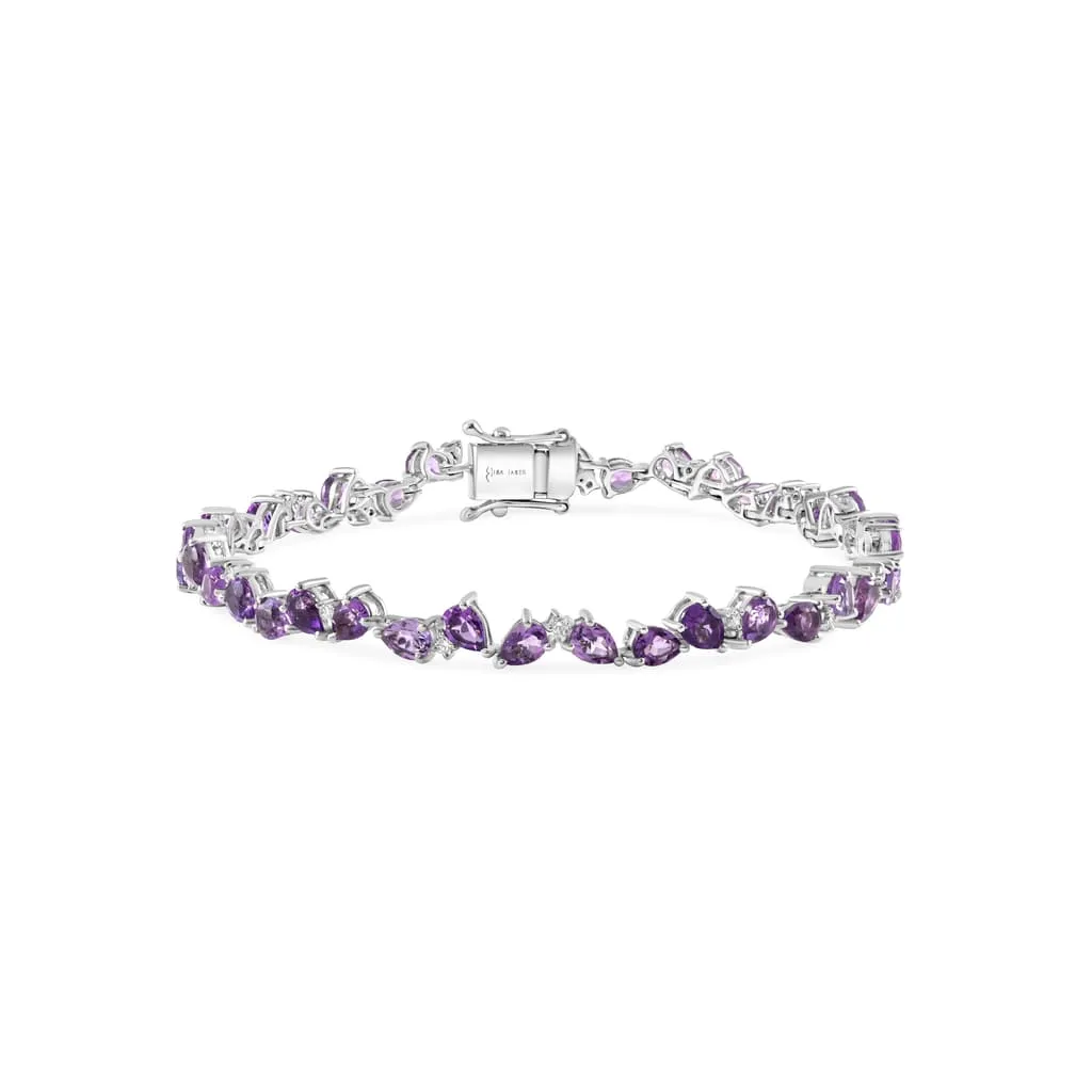 Zigzag Red Ruby Pears with Diamond Droplets Bracelet